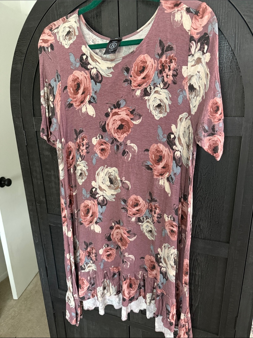 Agnes & Dora Mauve Floral Ruffle-Hem Tunic/Swing Top